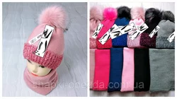 91038. Комплект зимовий для фліс дівчинки шапка та баф "Моuse", різні кольори (2-6 років)