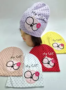 Шапка двойная для девочки вышивка-аппликация "MY CAT" shapki-odezda.com.ua, 2-8 лет, разные цвета