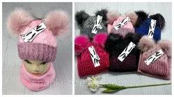 91049. Комплект зимовий для дівчинки Фліс шапка "МІКІ" та баф, різні кольори (2-6 років)