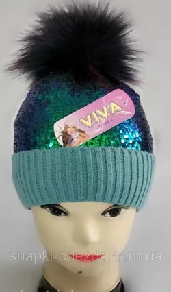 Детская вязаная шапка зима для девочки на флисе р 50-54 оптом ( Д 538 )