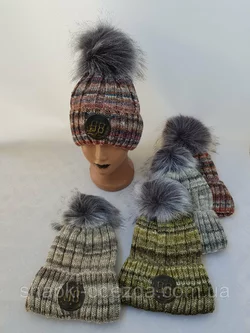Детская вязаная шапка на флисе зима р 50-56