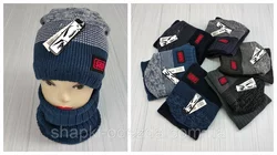 М 94049 Комплект для мальчика, подростка шапка с закрепкой на флисе и снуд, разные цвета