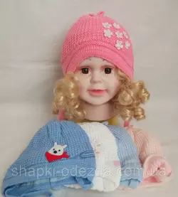 Детская вязаная шапка для девочки подкладка хб р33-36