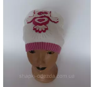 Детская вязаная шапка для девочки с совушкой от  3-5 лет