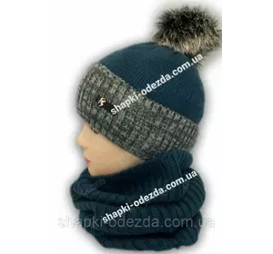 Shapki-odezda.com.ua  Комплект для мальчика шапка двойная с бубоном и баф на флисе зимний , разные цвета