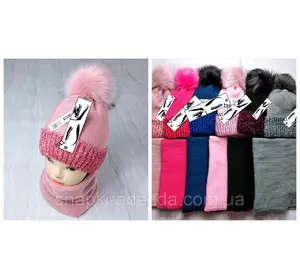 91038. Комплект зимовий для фліс дівчинки шапка та баф "Моuse", різні кольори (2-6 років)
