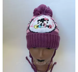 Детская вязаная шапка для девочки двойная на завязке 2-3 лет