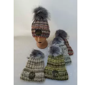 Детская вязаная шапка на флисе зима р 50-56
