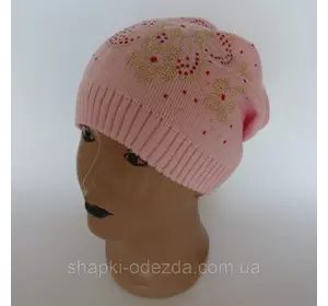 Детская вязаная шапка для девочки с украшением с бисеров от  4-6 лет