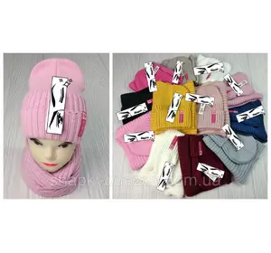 М 94064. Комплект зимний для девочки шапка"Rose" и хомут , разные цвета (3-12 лет)