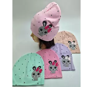 Шапка двойная для девочки вышивка-аппликация "Кролик с бантом" shapki-odezda.com.ua, 2-8 лет, разные цвета