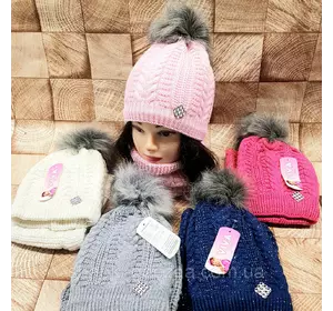 Комплект зимний для девочки шапка и баф , разные цвета Флис