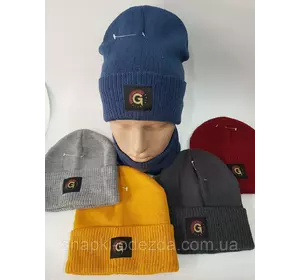 М 93026 Комплект для мальчика-подростка шапка домик "G" и снуд, 3-12 лет, разные цвета